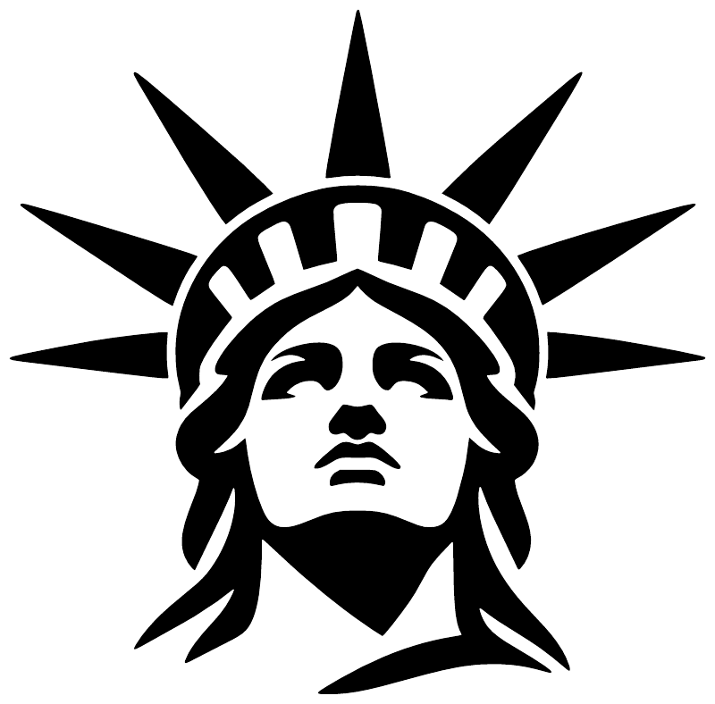 Close-up vinyl decal of Liberty face with radiating rays and crown