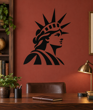 Statue of Liberty side-profile vinyl decal, black silhouette with crown.