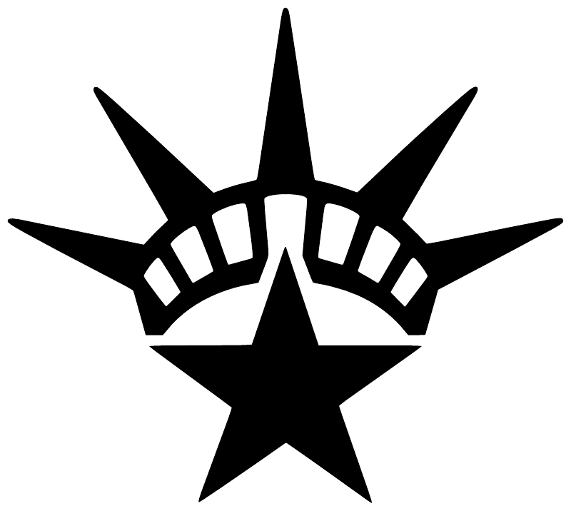Liberty-style open star vinyl decal with crown details; black and white
