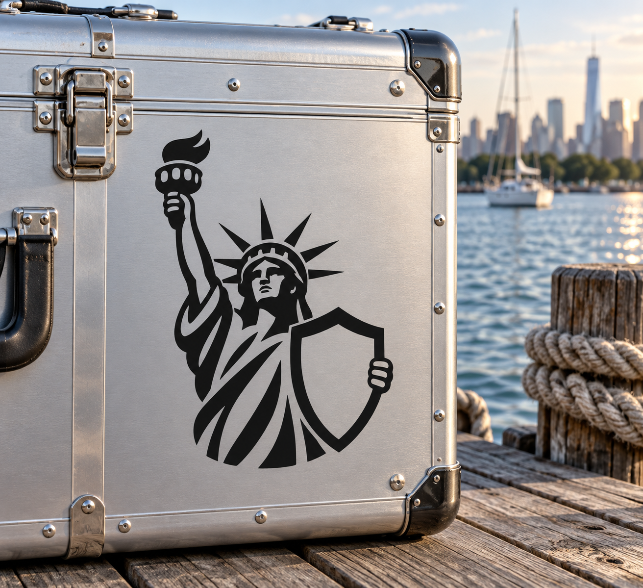Liberty Statue vinyl decal with flaming torch and open shield
