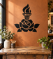 Black torch and rose vinyl wall decal with flame and five-leaf flower design