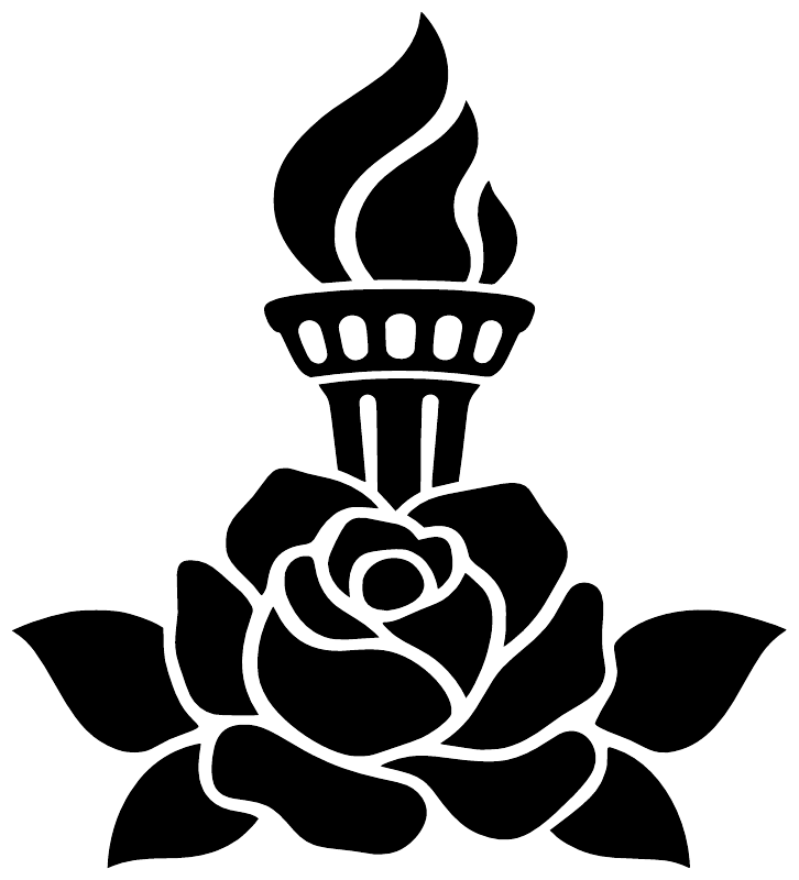 Black torch, flame, and rose vinyl decal with bold centered floral outlines