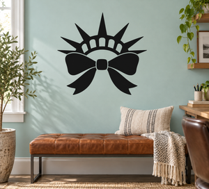 Black and white vinyl wall decal with Liberty-style crown and bow