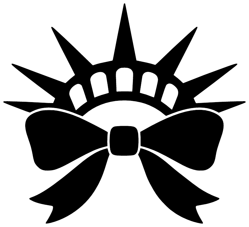 Close-up of black and white vinyl wall decal: crown with bow emblem