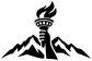 Black vinyl wall decal of torch and mountain range with flame on a light background