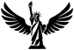Statue of Liberty wings vinyl decal, black silhouette with raised torch