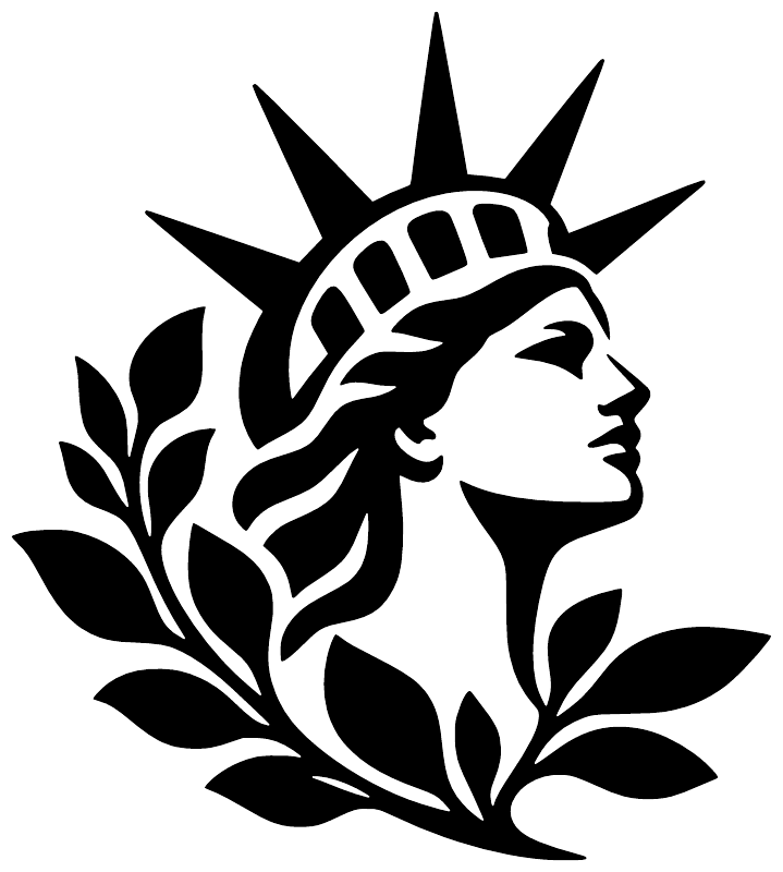 Liberty head vinyl decal close-up with laurel leaves, black cutout