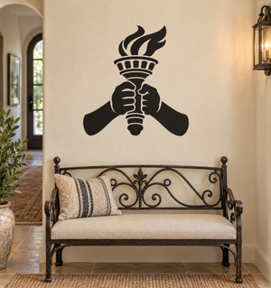 Statue of Liberty torch-and-hands vinyl wall decal, black silhouette