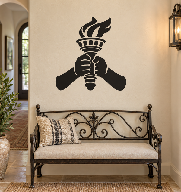Statue of Liberty torch-and-hands vinyl wall decal, black silhouette