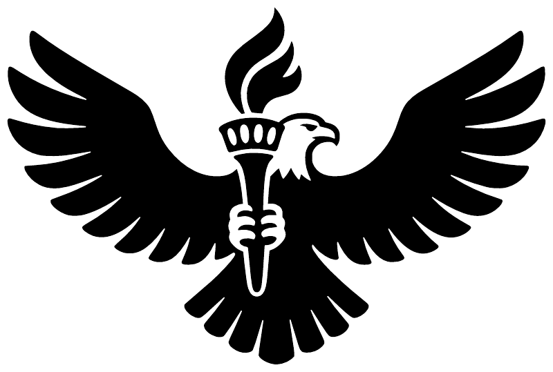 Black-and-white eagle torch vinyl decal with wide spread wings