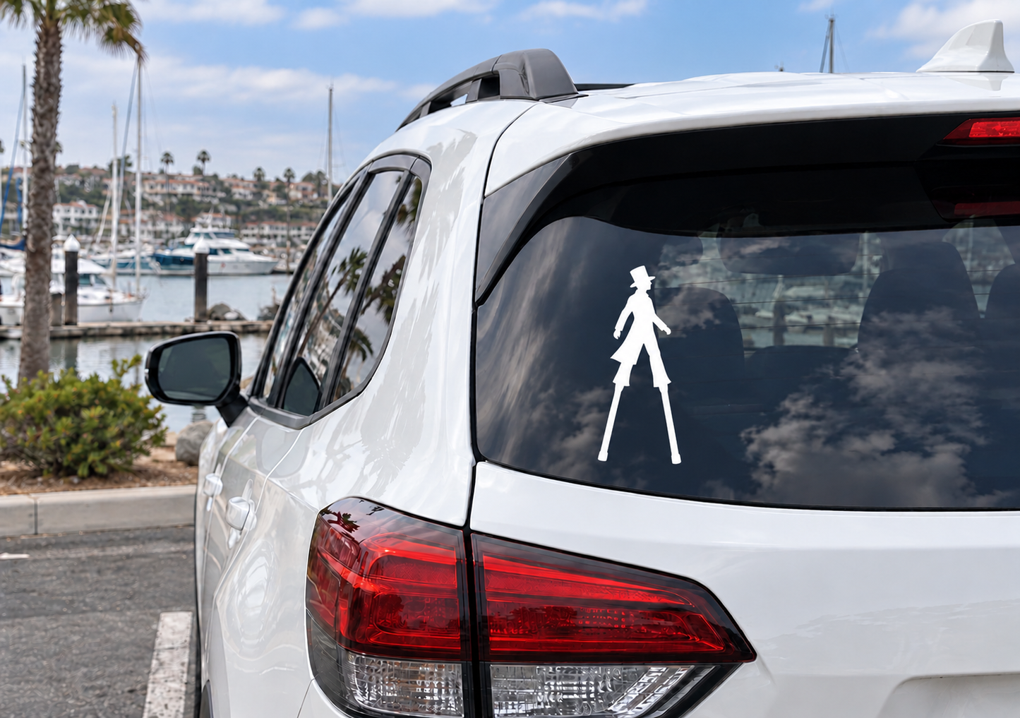 White top-hat figure vinyl car window decal silhouette