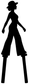 Black silhouette vinyl decal of bowler-hat woman standing, full body
