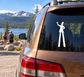 Ringmaster silhouette vinyl decal on car rear window, white