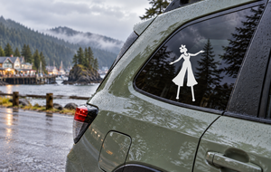 Stilts flower crown stroll vinyl decal with black girl silhouette on car window