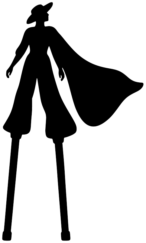 Black silhouette vinyl decal of a woman in a cape standing with long legs