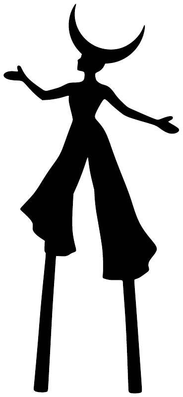 Black vinyl decal silhouette of a dancing girl with crescent moon and crown
