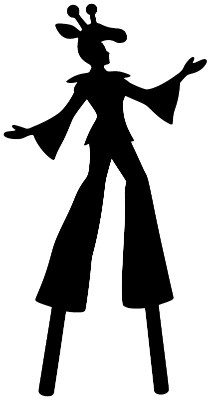 Stilt-walker girl silhouette vinyl decal with arms out and long dress