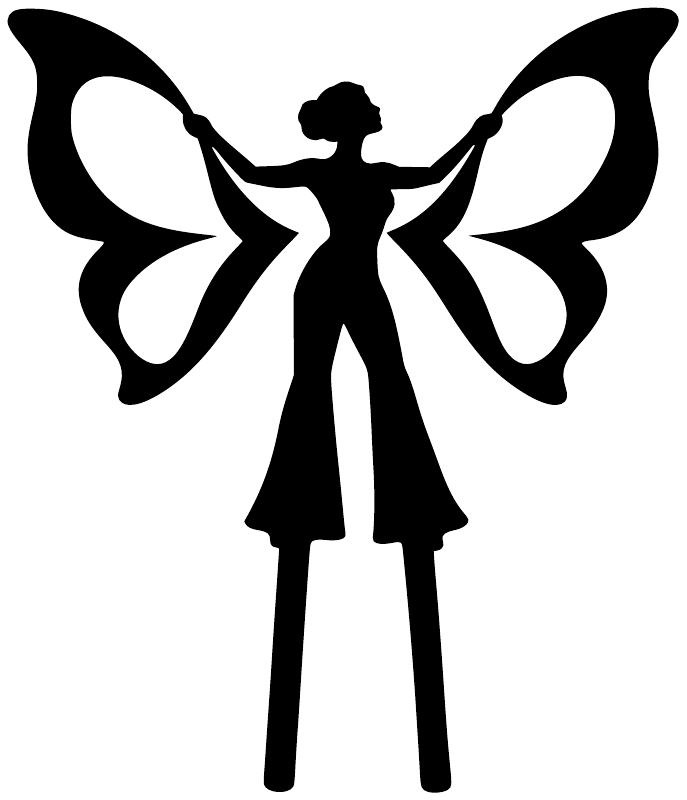 Vinyl decal of black butterfly-winged fairy silhouette with arms out