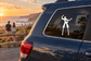 Vinyl decal for car: drummer silhouette on stilts holding drum overhead