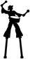 Black silhouette vinyl decal of a drummer on stilts with overhead drum and drumsticks