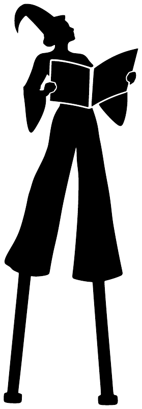 Bookish parade day vinyl decal: black silhouette figure holding a book and trumpet.