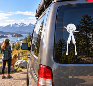Vinyl decal of a white fairy-like silhouette on a car window