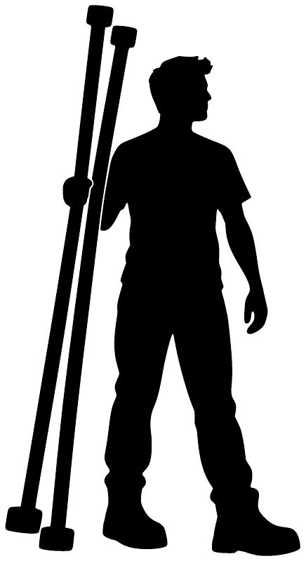 Black silhouette vinyl decal of a person standing on stilts