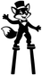 Black fox buddy vinyl decal on stilts with bow tie and top hat