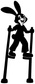 Rabbit-on-stilts club vinyl decal, black silhouette figure with raised hands