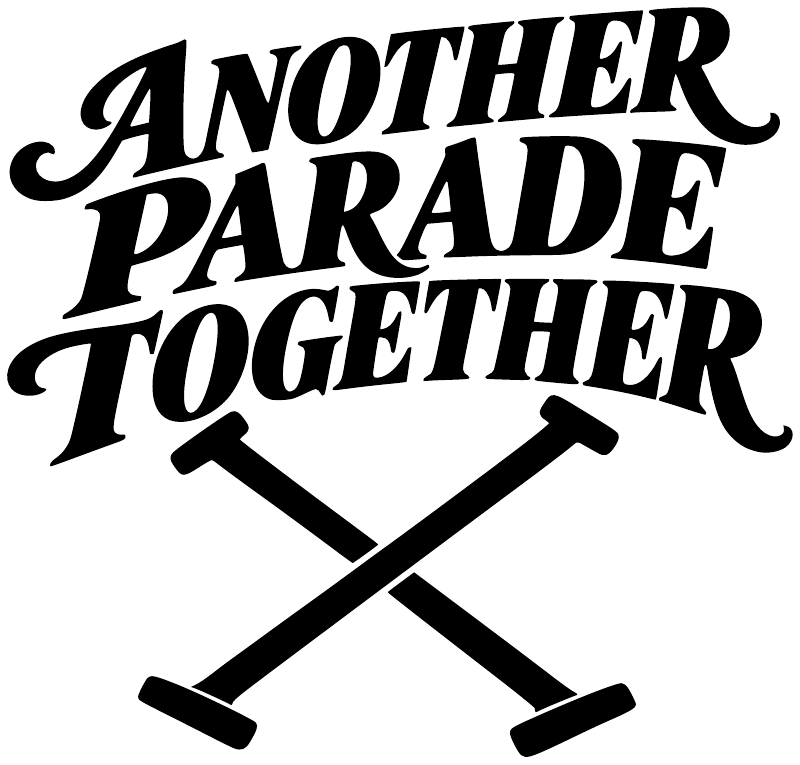 Black vinyl decal reading 'ANOTHER PARADE TOGETHER' with crossed poles