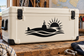 Vinyl submarine decal: black submarine silhouette with rising sun over waves