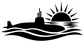 Submarine vinyl decal close-up with sunburst and wave lines in black