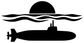 Black submarine silhouette vinyl decal with ocean waves and arched sun
