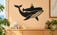Submarine and whale vinyl decal in black, submarine and whale silhouette