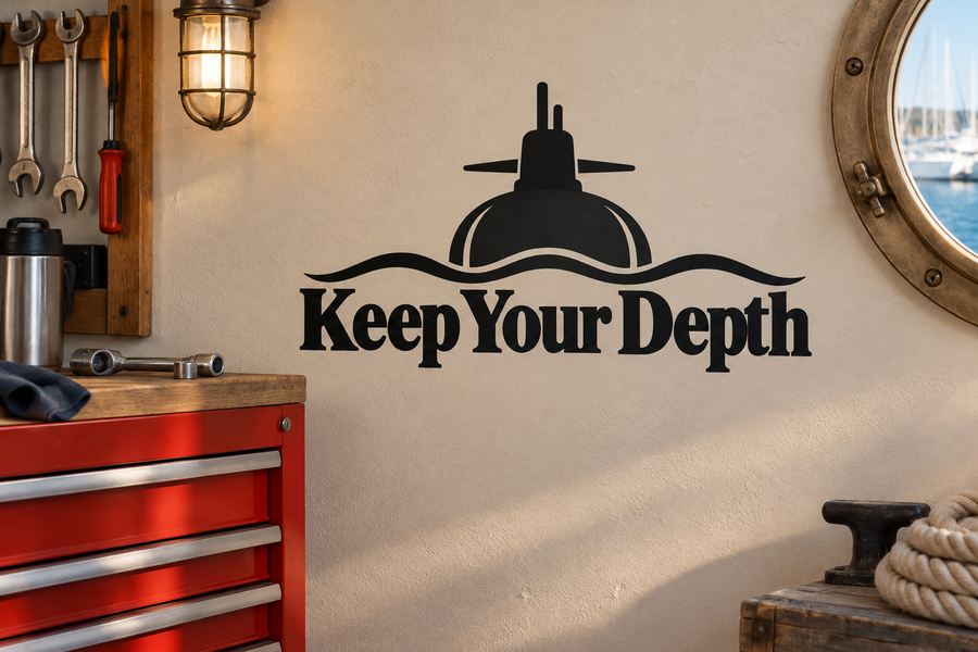 Black submarine and Keep Your Depth vinyl wall decal