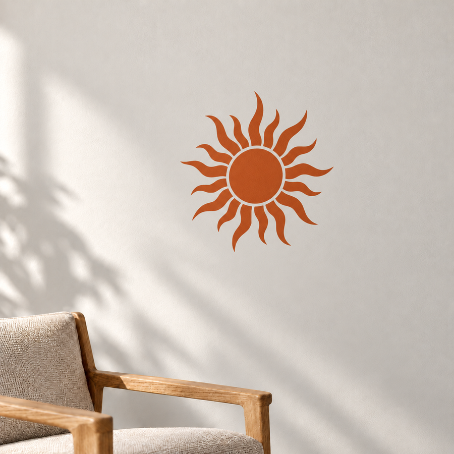Orange sun vinyl decal with flame rays and round center
