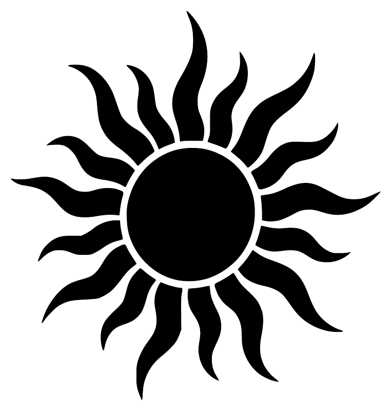 Black sun vinyl decal with flame rays and solid round center