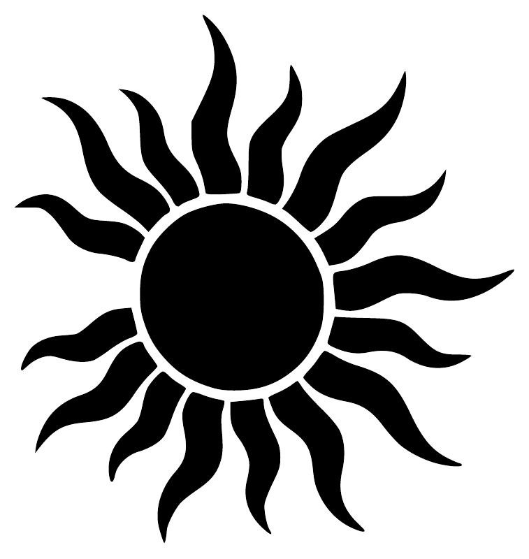 Black sun vinyl decal with wavy rays and open circular halo outline