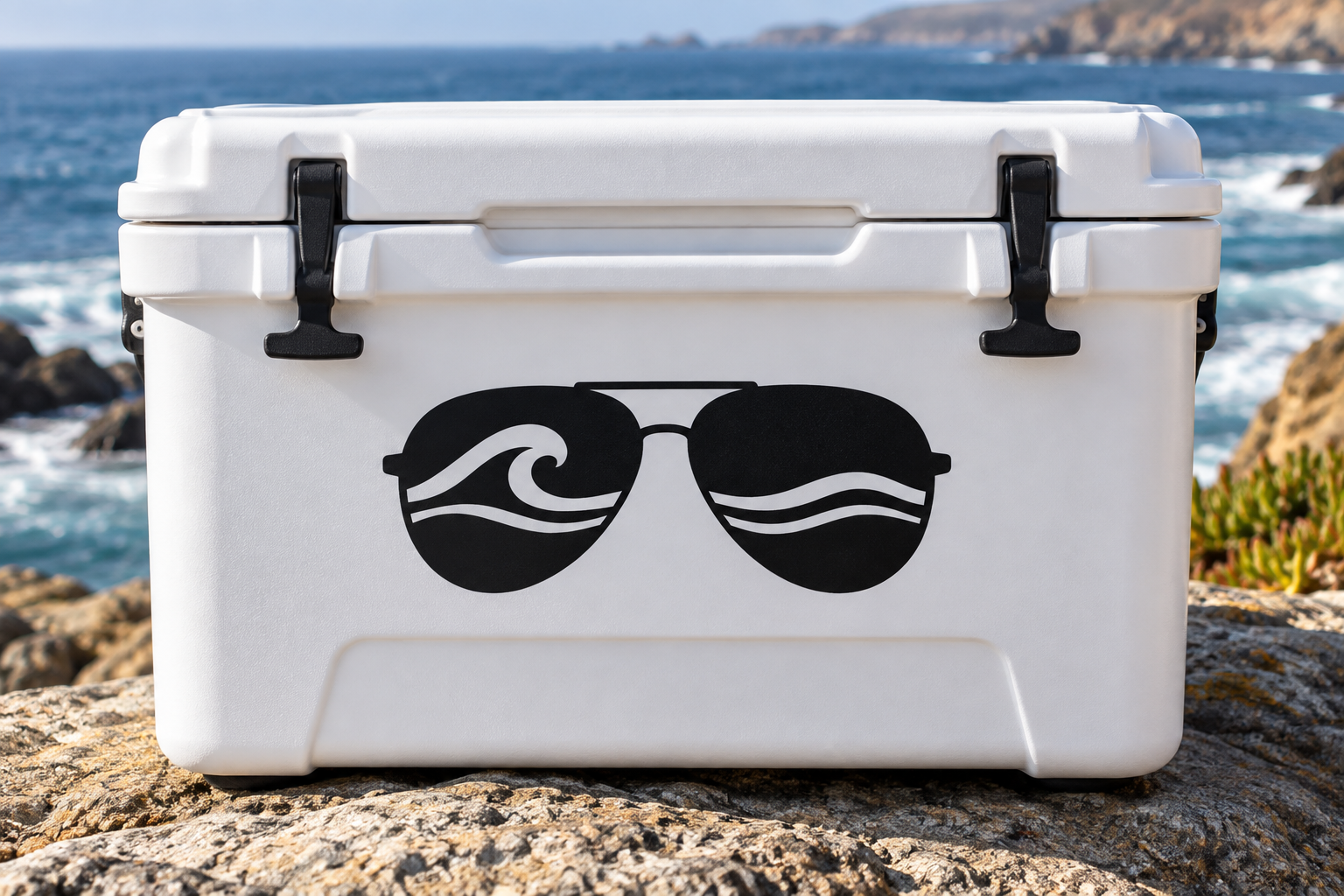 Vinyl sunglasses decal in black with white wave stripes