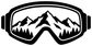 Close-up alpine sunglasses vinyl decal featuring black mountain peaks and pine trees