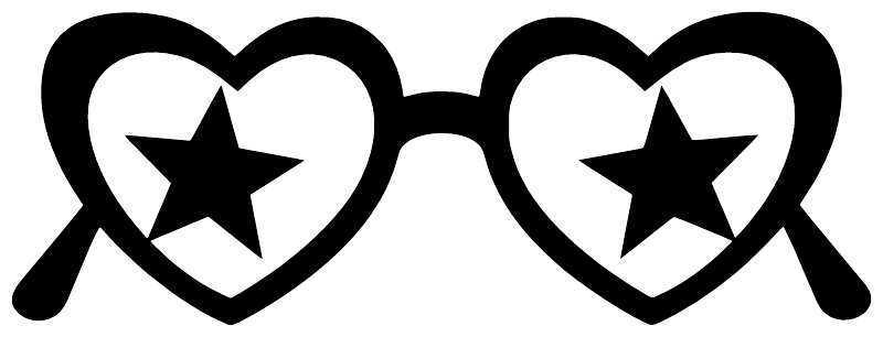 Close-up of black heart-frame vinyl decal with two stars inside heart lenses