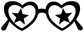 Close-up of black heart-frame vinyl decal with two stars inside heart lenses