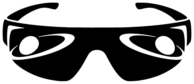 Close-up sunglasses vinyl decal with bold black frames and two circular eye details