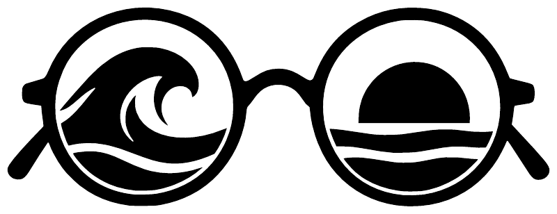 Vinyl sunglasses decal close-up with black frames and ocean wave graphic