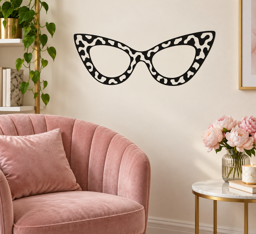 Cat-eye sunglasses vinyl decal with black-and-white wild pattern