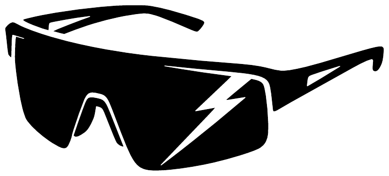 Close-up sunglasses lightning vinyl decal graphic, black frame with lightning highlights
