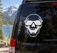 Skull sunglasses vinyl decal in white on car body, side view