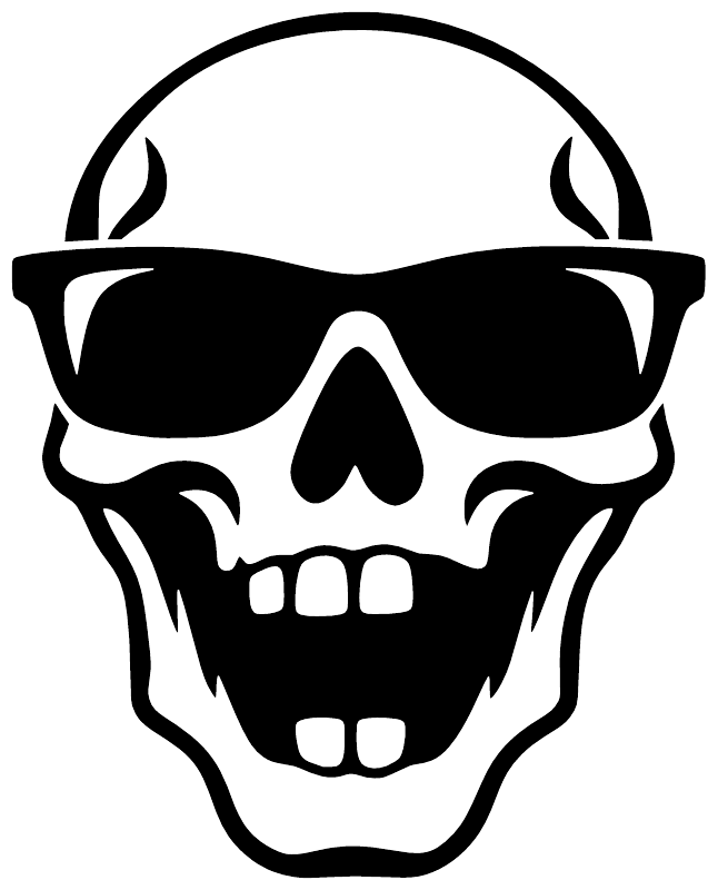 Skull sunglasses vinyl decal graphic, bold black skull with sunglasses
