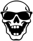 Skull sunglasses vinyl decal graphic, bold black skull with sunglasses