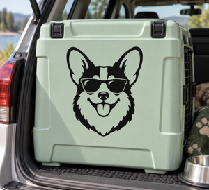 Corgi face with sunglasses vinyl decal on mint cooler